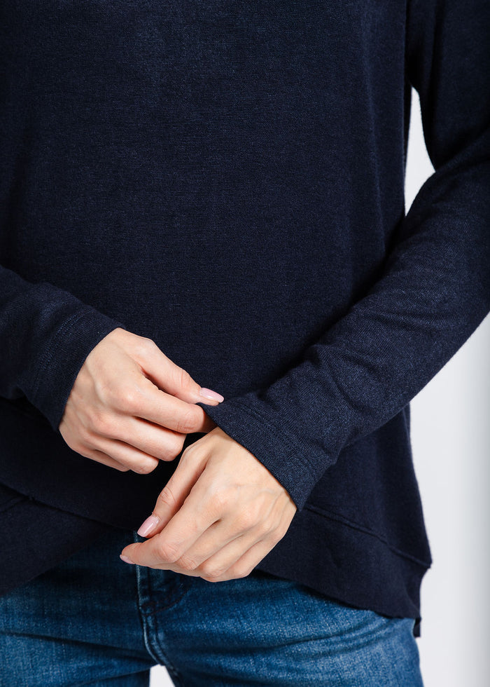 Nally & Millie Claudia Cashmere Like Hoodie in Midnight available at Barbara Katz