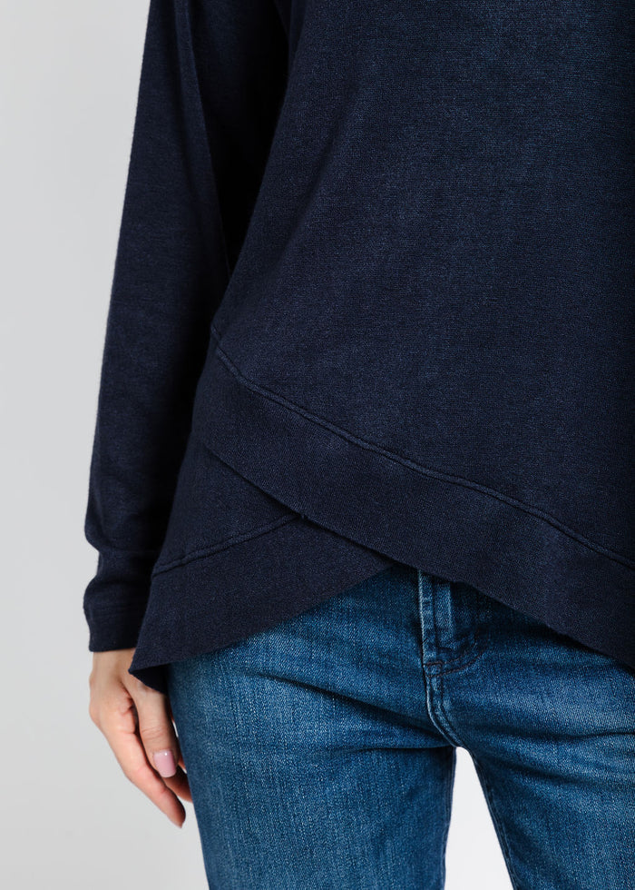 Nally & Millie Claudia Cashmere Like Hoodie in Midnight available at Barbara Katz