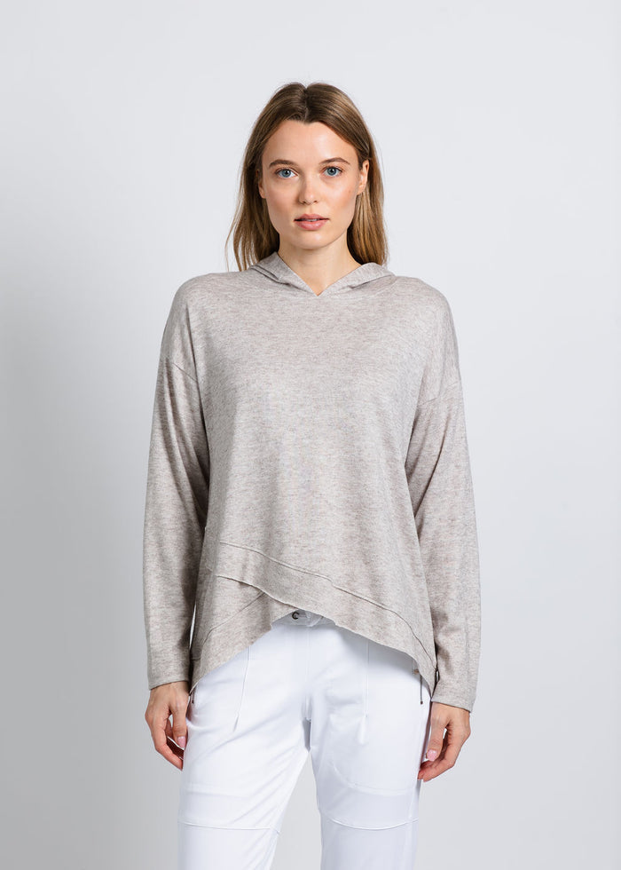 Nally & Millie Claudia Cashmere Like Hoodie in Oatmeal available at Barbara Katz