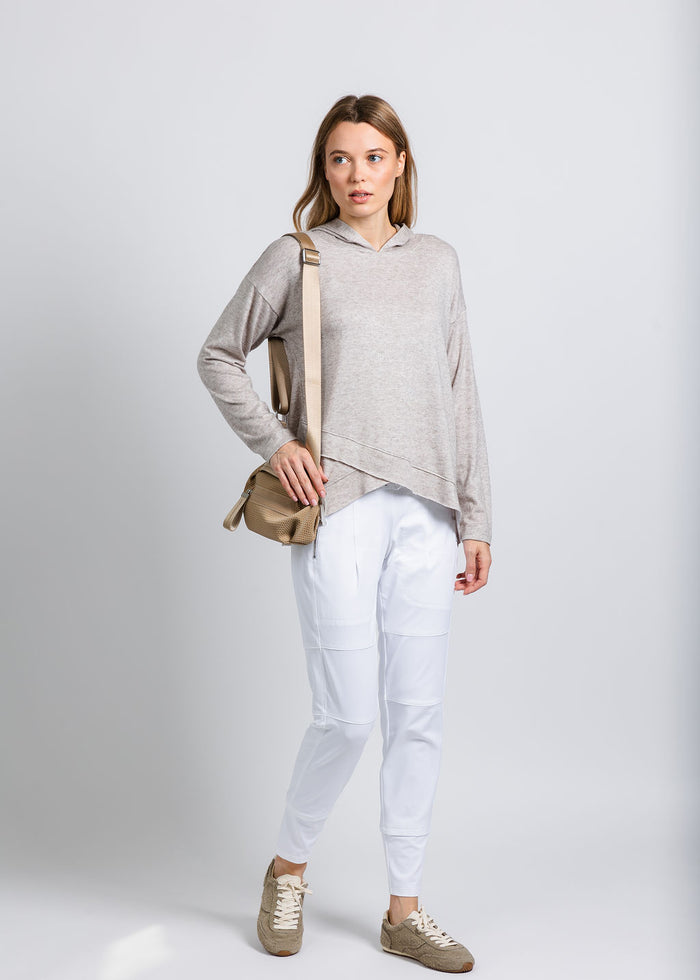 Nally & Millie Claudia Cashmere Like Hoodie in Oatmeal available at Barbara Katz