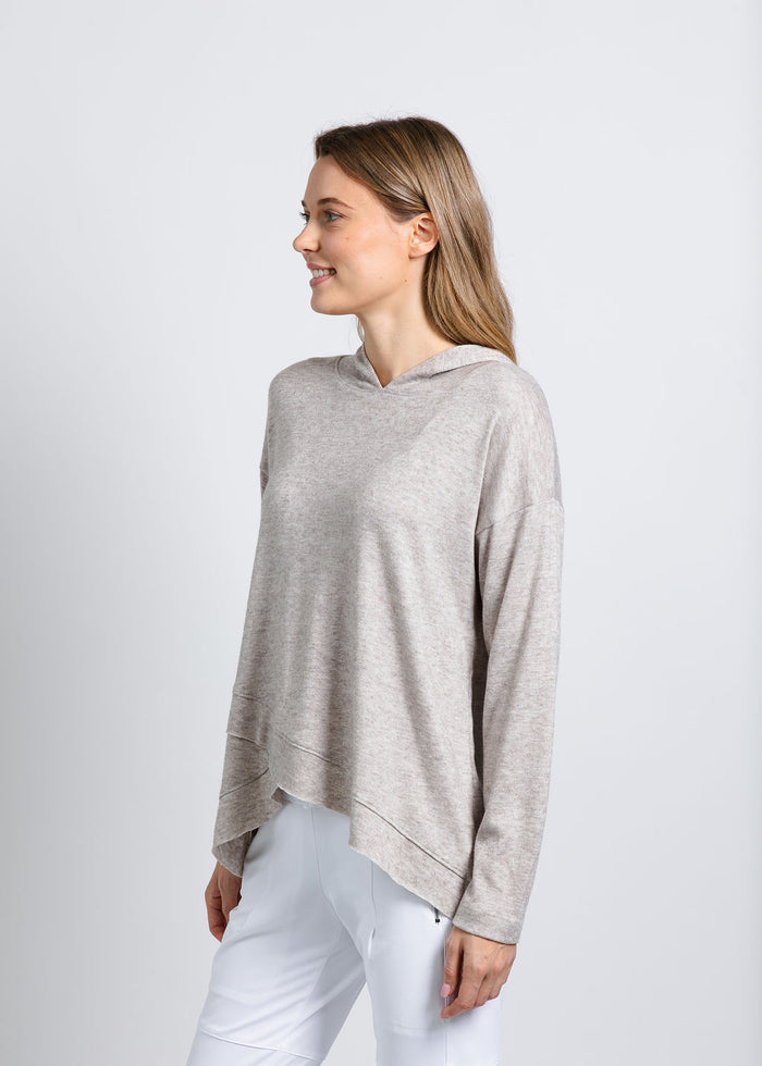 Nally & Millie Claudia Cashmere Like Hoodie in Oatmeal available at Barbara Katz