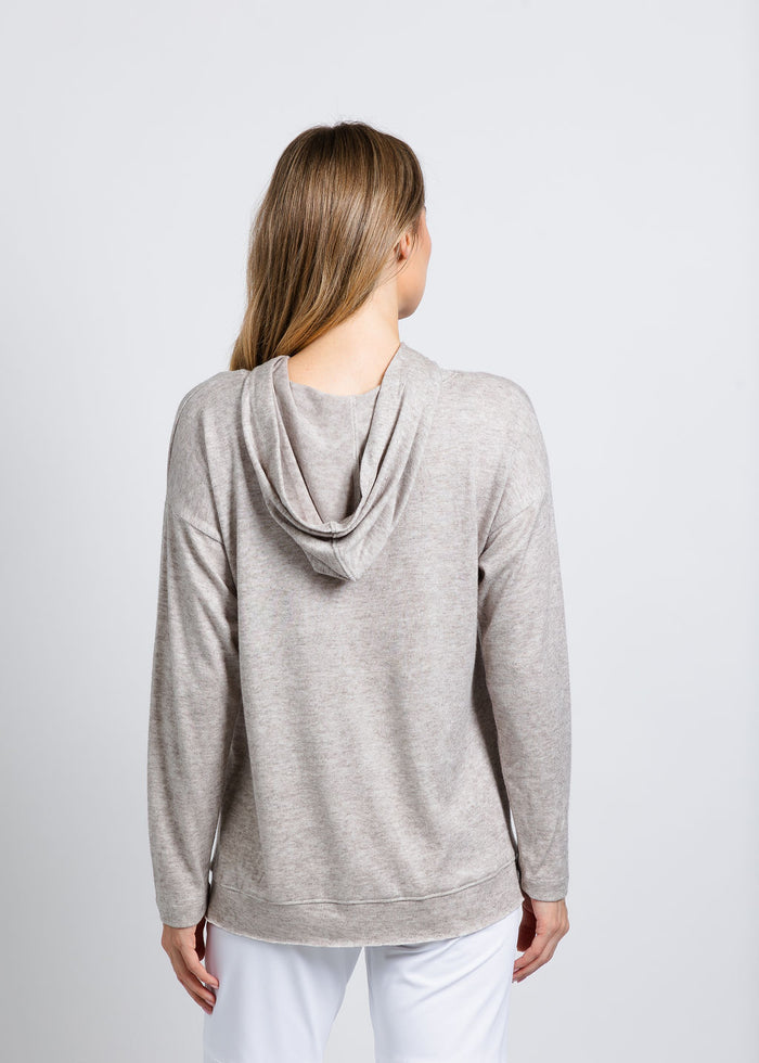 Nally & Millie Claudia Cashmere Like Hoodie in Oatmeal available at Barbara Katz