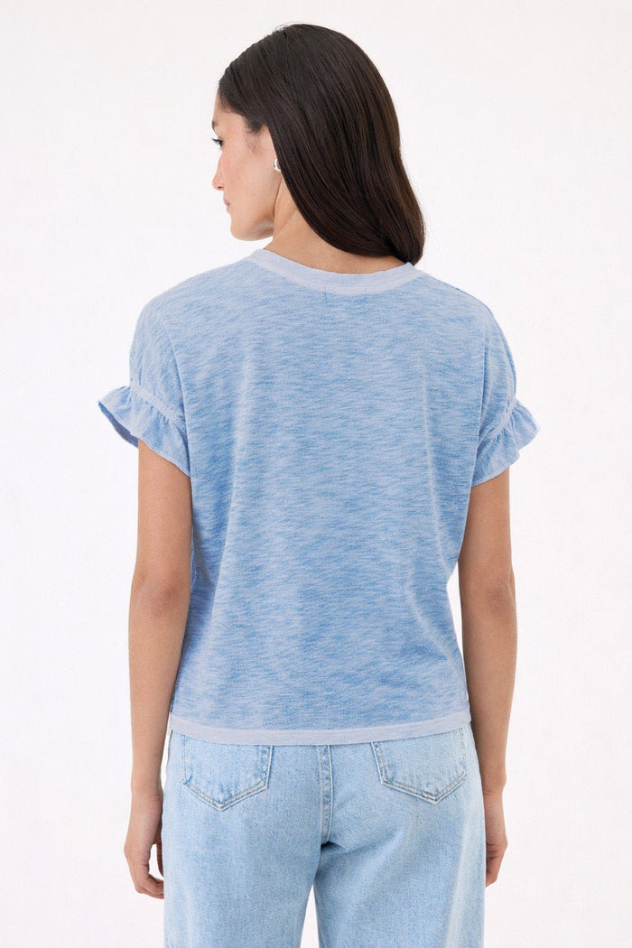 Goldie Coastal Sunwash Puff & Ruffle Sleeve Tee in Sea available at Barbara Katz