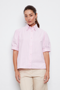 Adroit Atelier Coco Short Sleeve Buttoned Shirt in Pink-a-Boo available at Barbara Katz