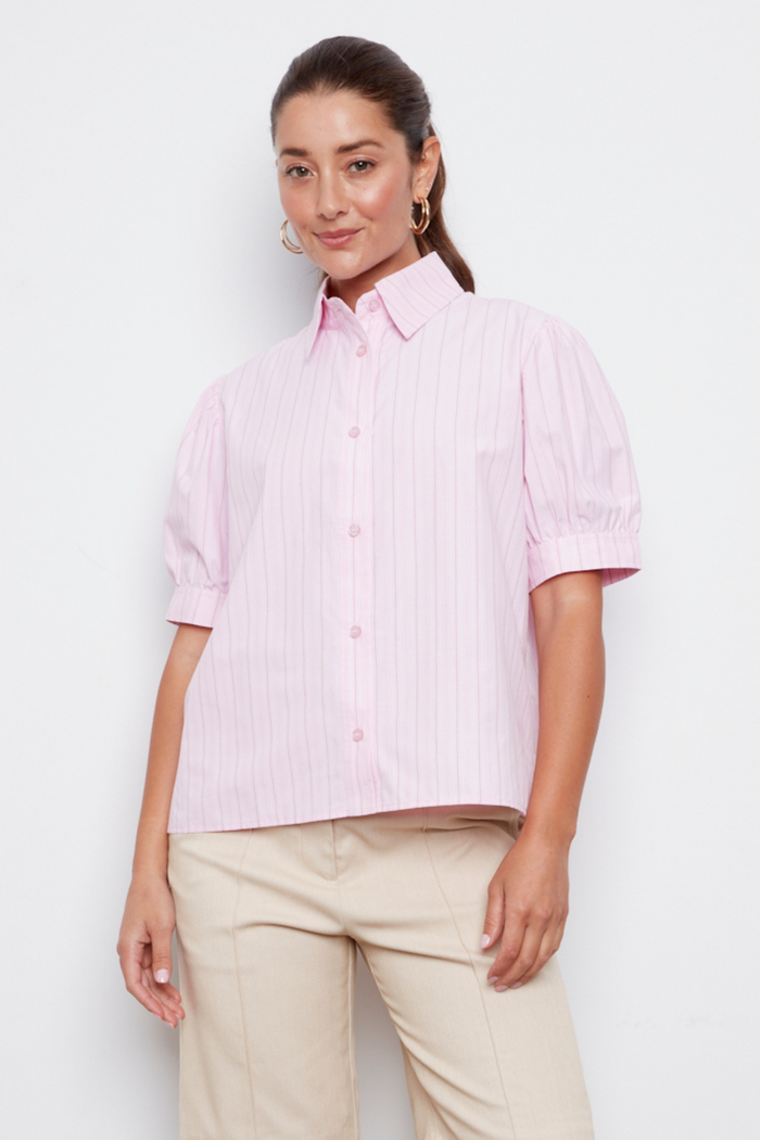 Adroit Atelier Coco Short Sleeve Buttoned Shirt in Pink-a-Boo available at Barbara Katz