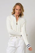 BK Coen Cable Zip-Up Bomber Jacket in White/Navy available at Barbara Katz