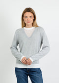 Central Park West Coen Layered V-Neck Sweater in Heather Grey available at Barbara Katz