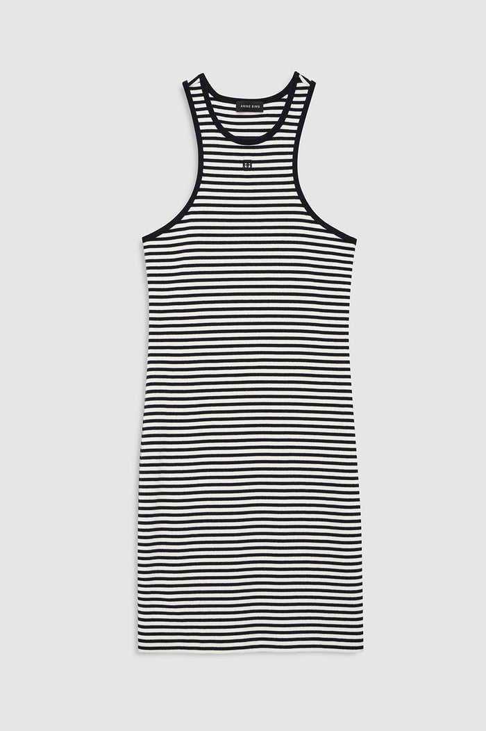 ANINE BING Cole Dress - White And Black Mini Stripe - front view