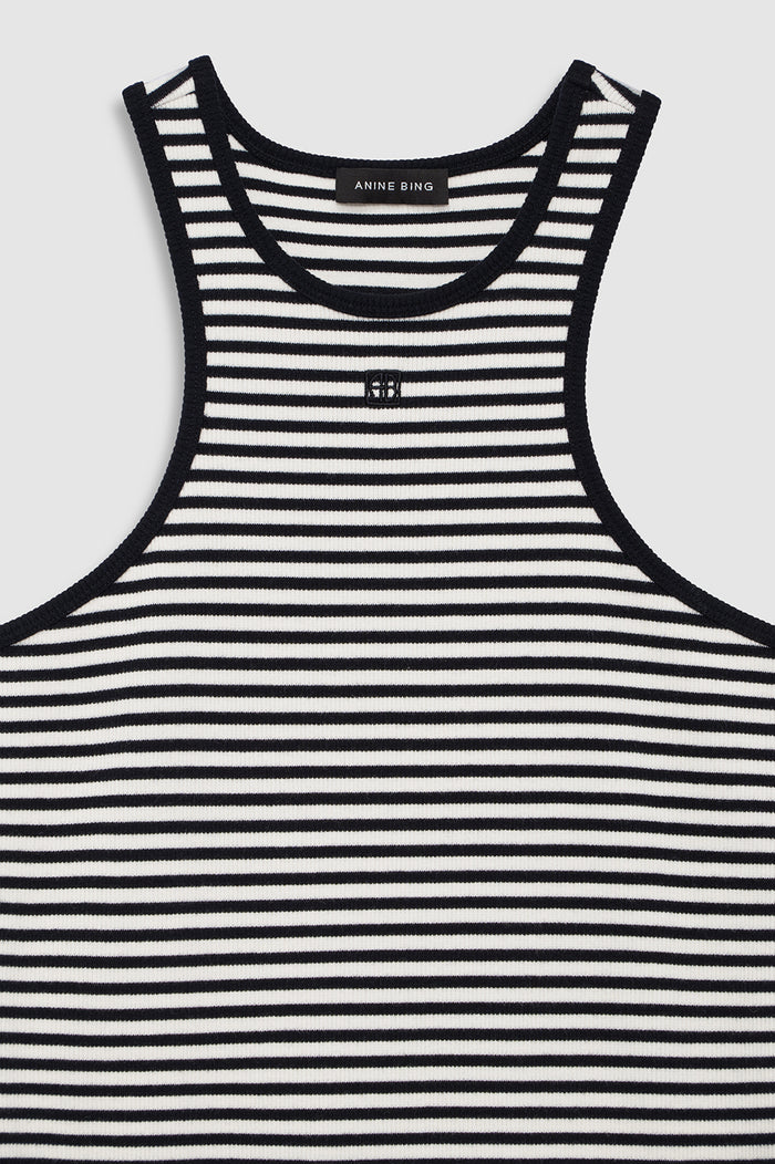 ANINE BING Cole Dress - White And Black Mini Stripe - detail view