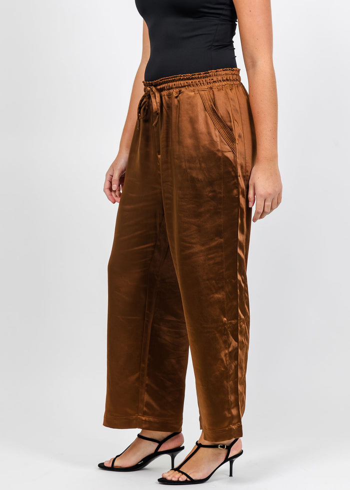 Melissa Nepton Colette Satin Pant - Chestnut available at Barbara Katz