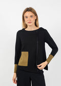 Terra Color Block Mixed Media Top in Black/Dark Olive available at Barbara Katz