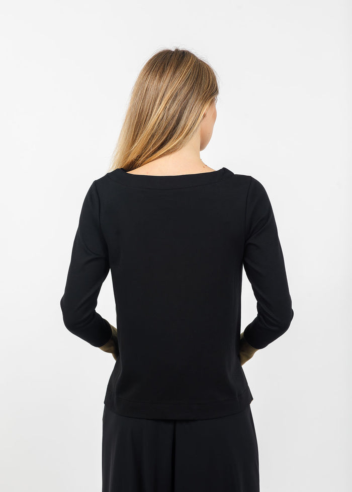 Terra Color Block Mixed Media Top in Black/Dark Olive available at Barbara Katz