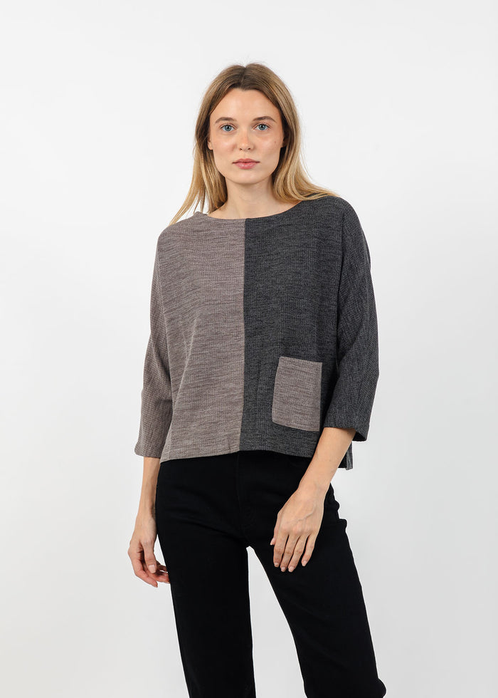 Terra Color Block Pocket Top in Grey available at Barbara Katz