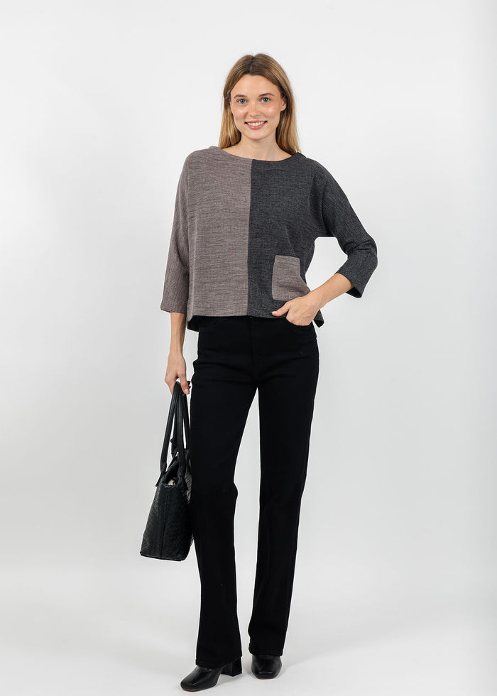 Terra Color Block Pocket Top in Grey available at Barbara Katz