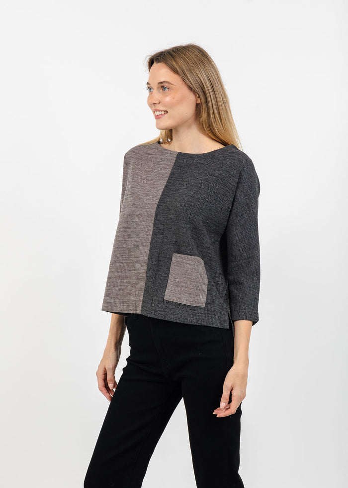 Terra Color Block Pocket Top in Grey available at Barbara Katz