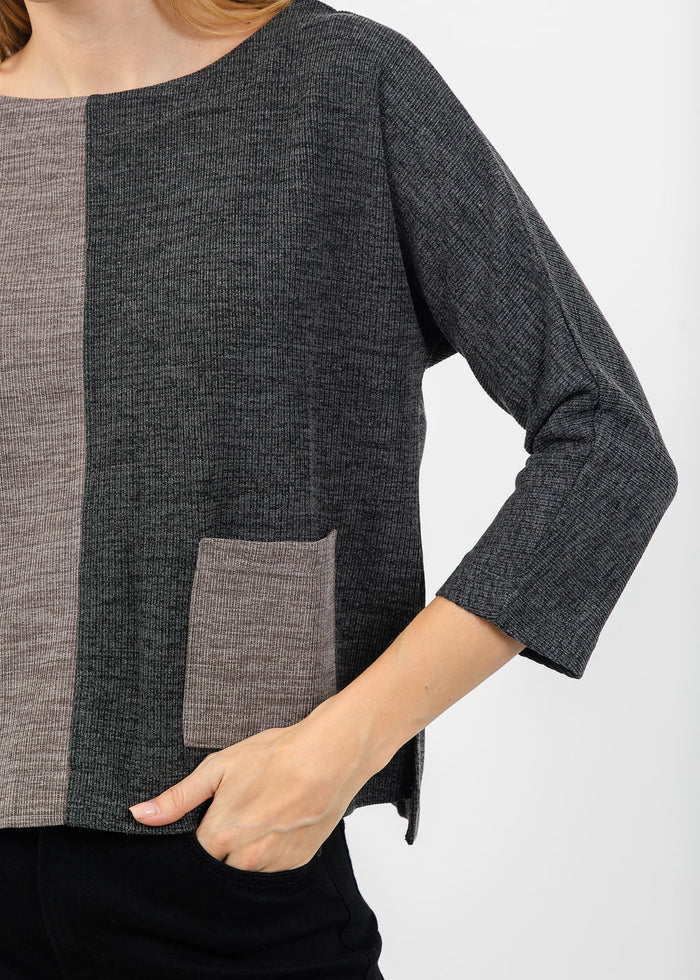 Terra Color Block Pocket Top in Grey available at Barbara Katz