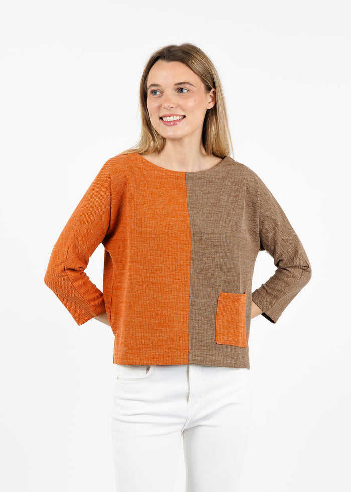 Terra Color Block Pocket Top in Rust available at Barbara Katz