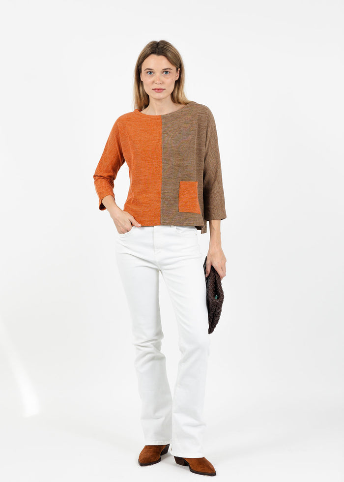 Terra Color Block Pocket Top in Rust available at Barbara Katz