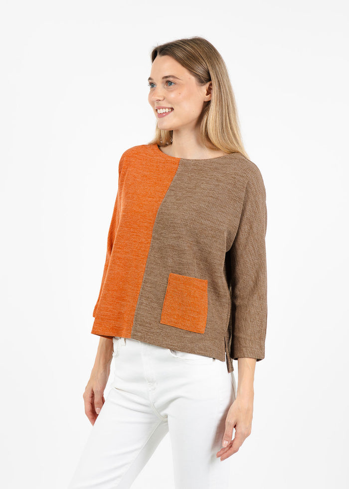 Terra Color Block Pocket Top in Rust available at Barbara Katz