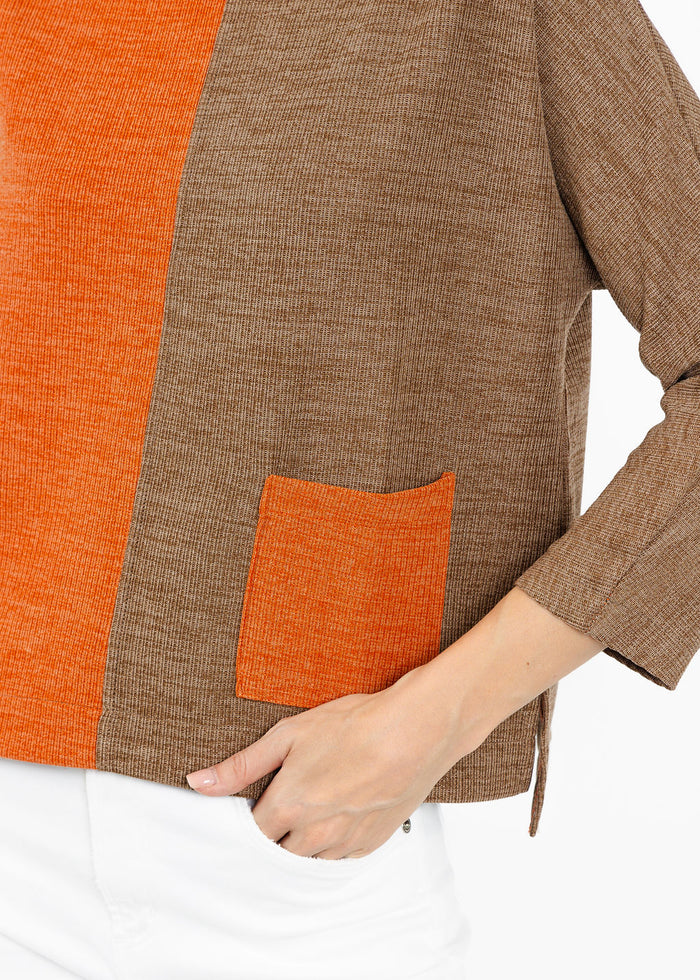 Terra Color Block Pocket Top in Rust available at Barbara Katz