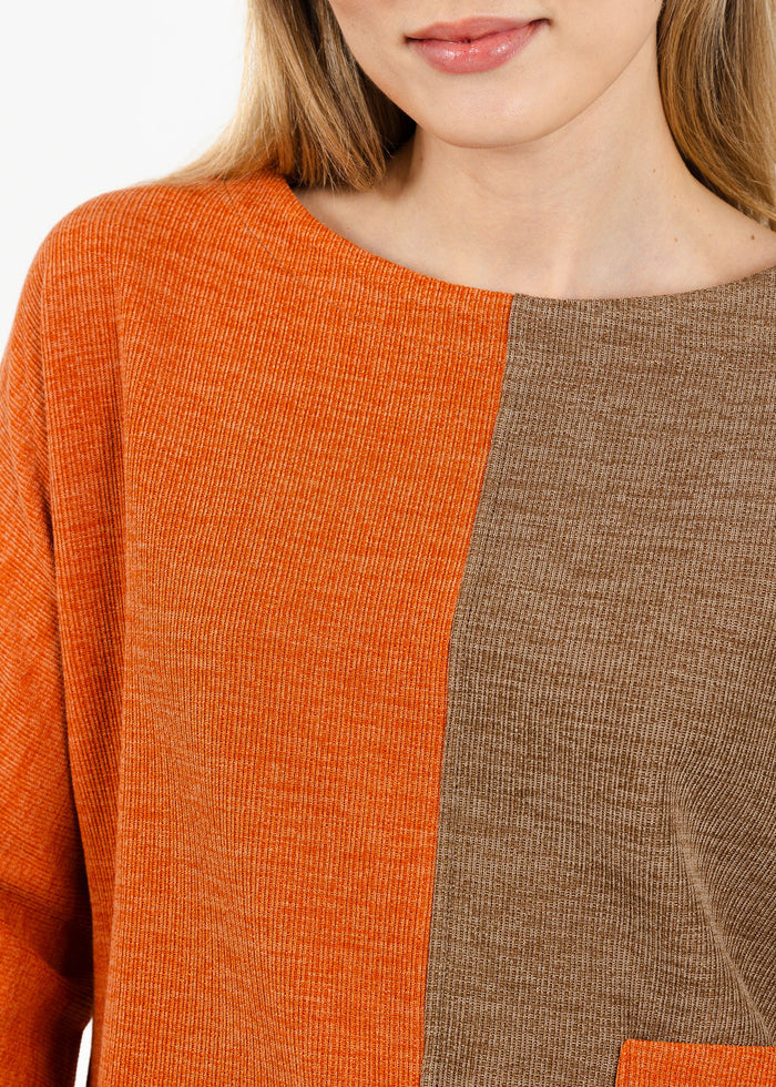 Terra Color Block Pocket Top in Rust available at Barbara Katz