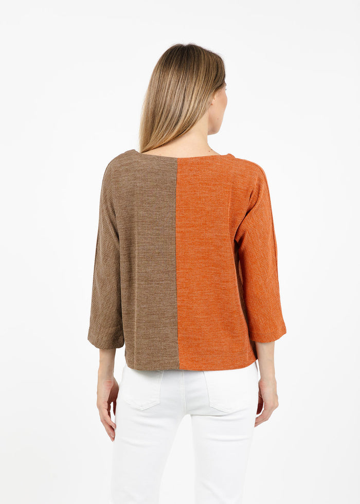 Terra Color Block Pocket Top in Rust available at Barbara Katz
