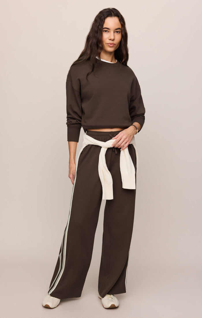Z Supply Comeback Sweatshirt in Dark Chocolate paired with matching Breakaway Track Pants available at Barbara Katz