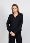 Elliott Lauren Comfort Zone Half Zip Seam Top in Black available at Barbara Katz