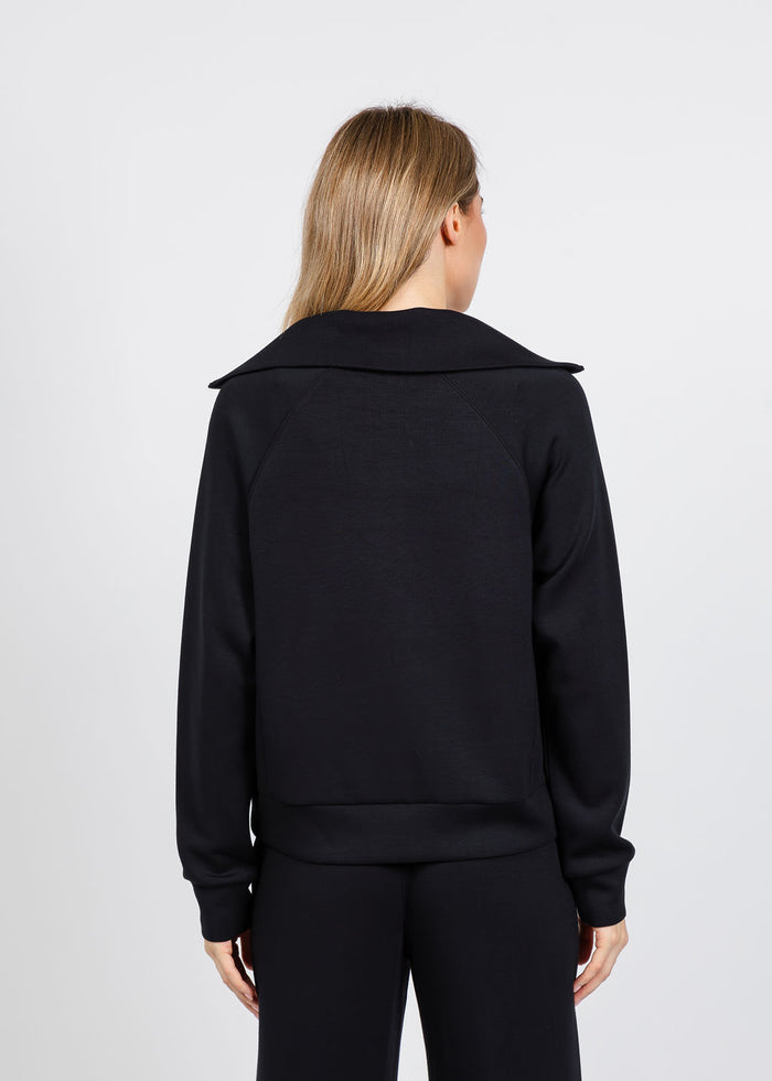 Elliott Lauren Comfort Zone Half Zip Seam Top in Black available at Barbara Katz