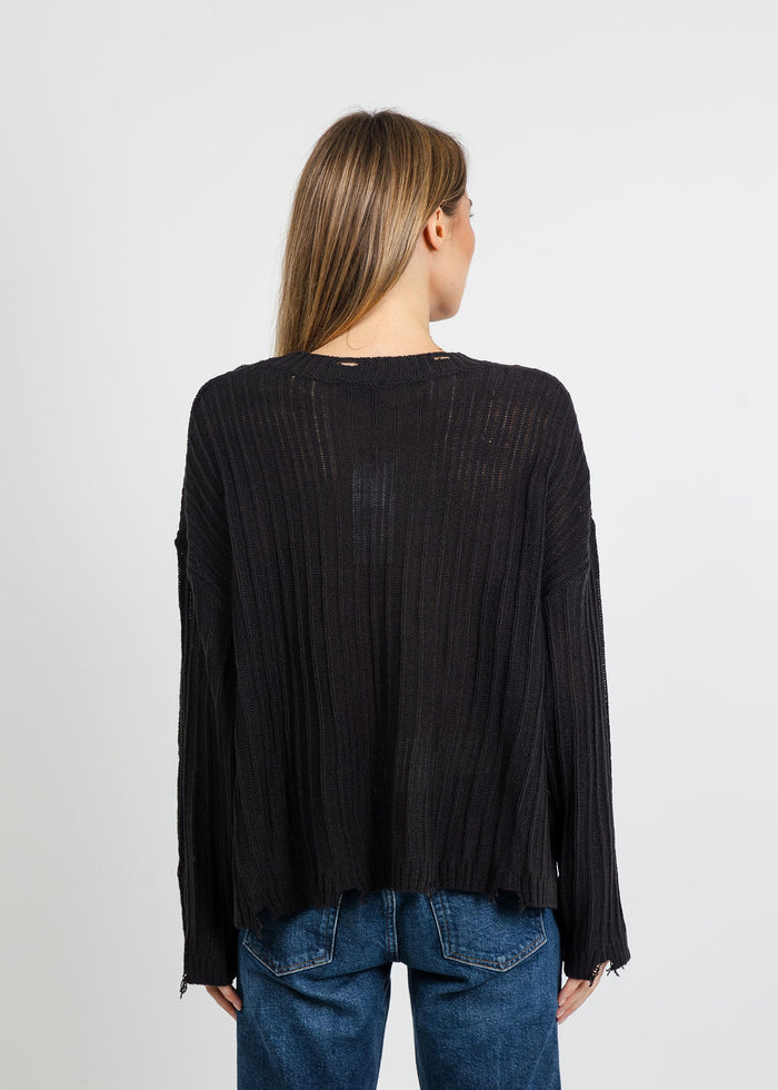Terra Contrast Stitch and Rib Sweater in Black available at Barbara Katz