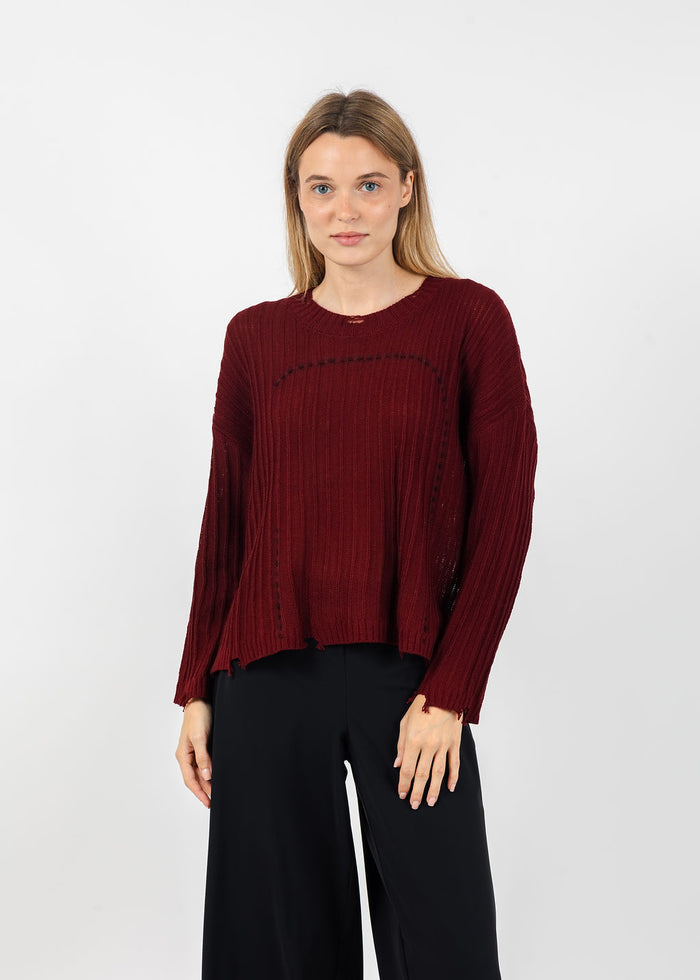 Terra Contrast Stitch and Rib Sweater in Burgundy available at Barbara Katz