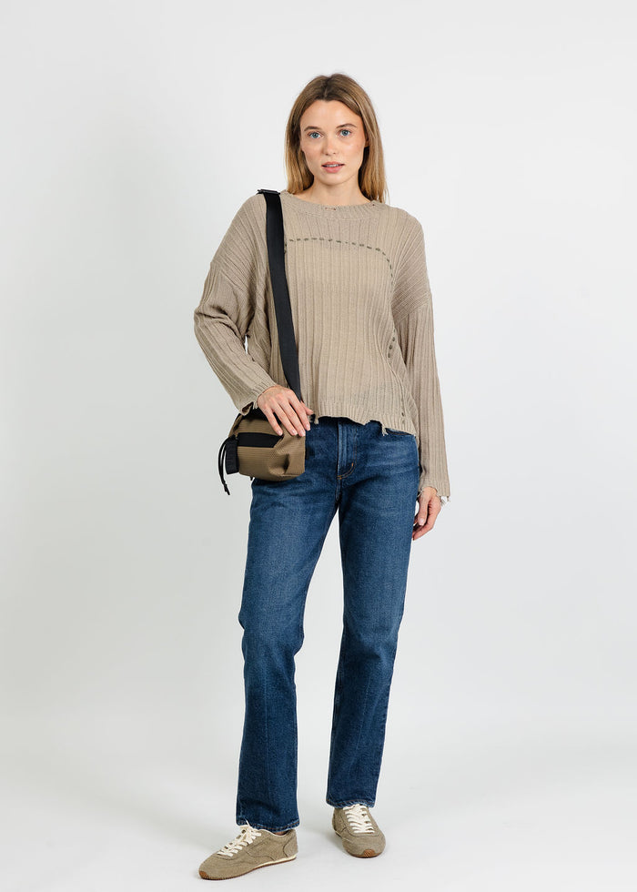 Terra Contrast Stitch and Rib Sweater in Light Beige available at Barbara Katz