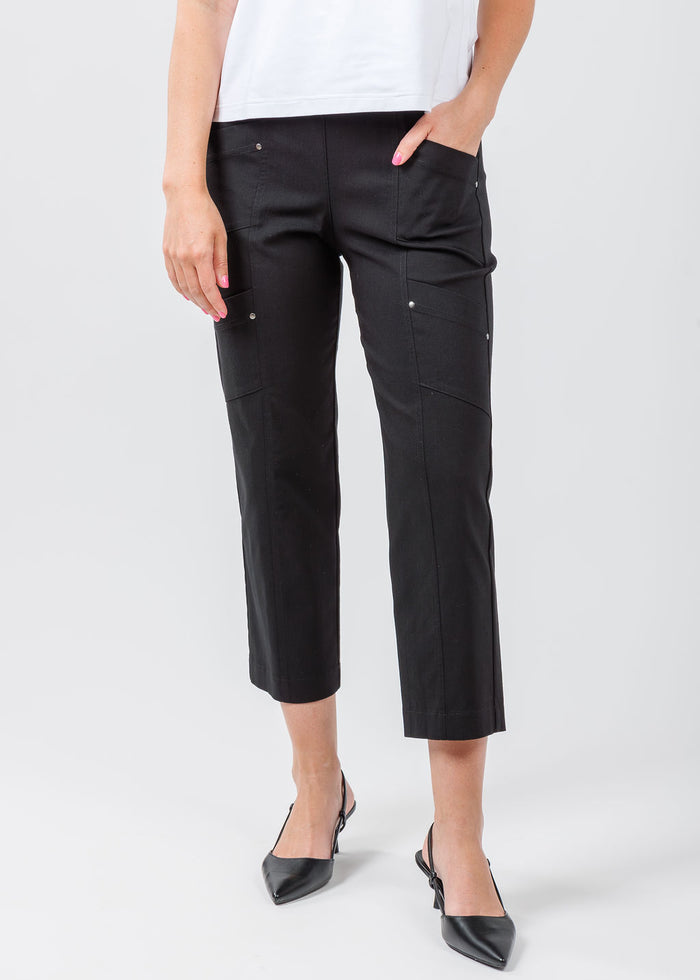 Elliott Lauren Crop Cargo Pants in Black available at Barbara Katz