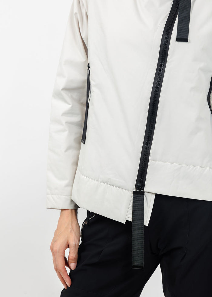 Terra Cora Waterproof Asymmetric Zip Jacket in Vintage White available at Barbara Katz