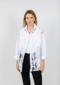 Joseph Ribkoff Cotton Lace Boxy Embroidered Blouse in White available at Barbara Katz