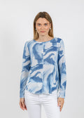 Elliott Lauren Crew Neck Long Sleeve Tee in Blue Multi available at Barbara Katz