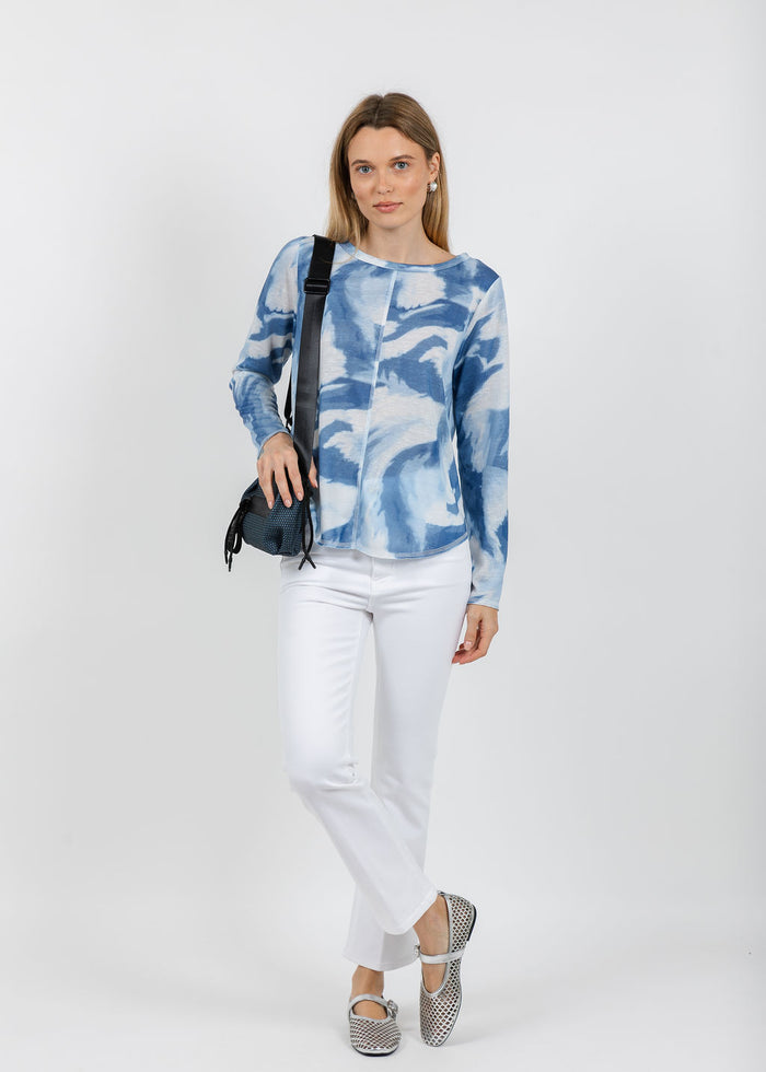 Elliott Lauren Crew Neck Long Sleeve Tee in Blue Multi available at Barbara Katz