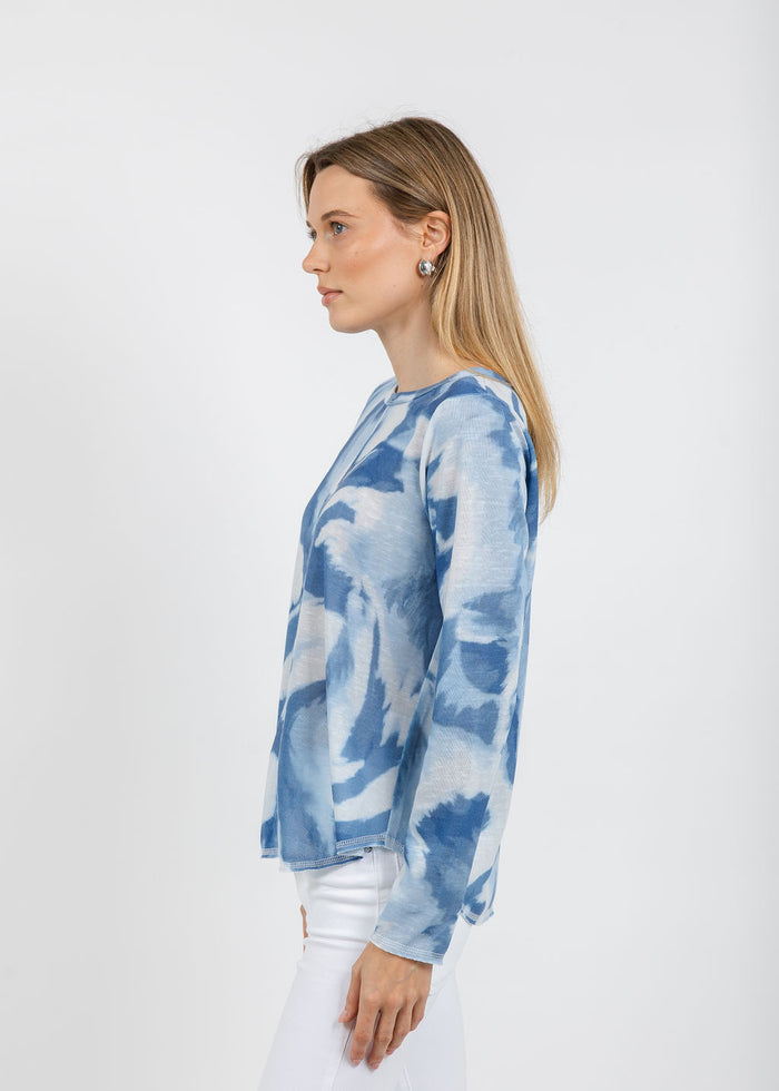 Elliott Lauren Crew Neck Long Sleeve Tee in Blue Multi available at Barbara Katz