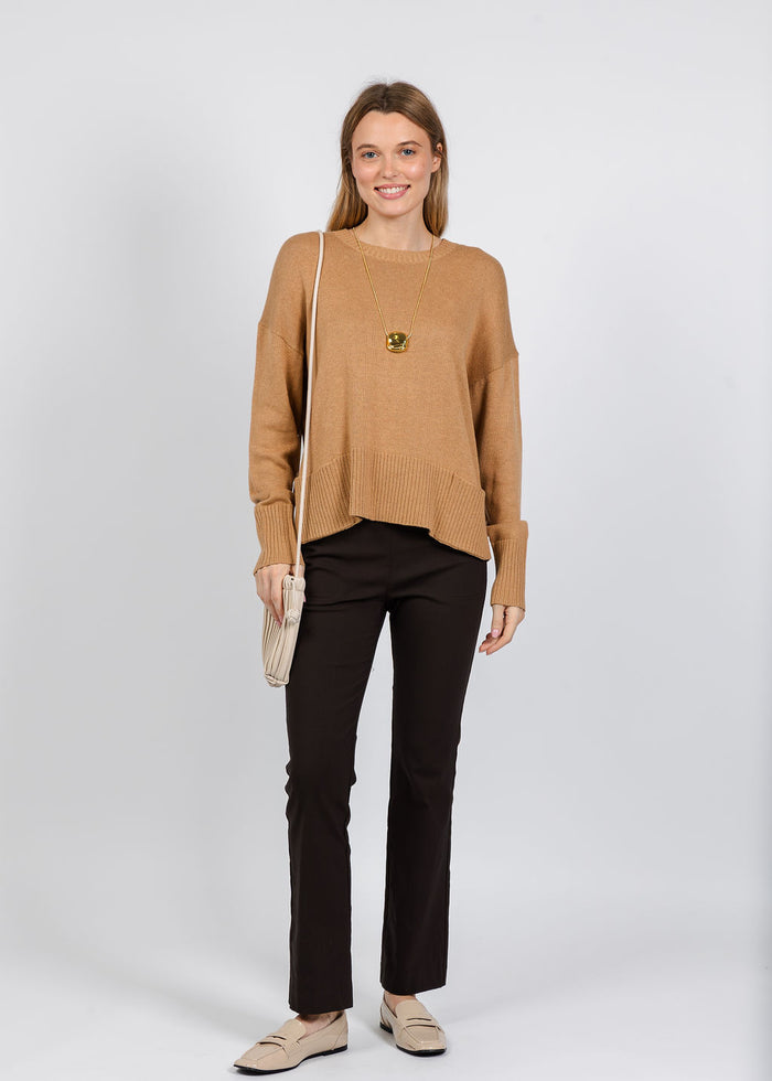 Elliott Lauren Crew Neck Pocket Sweater in Camel available at Barbara Katz