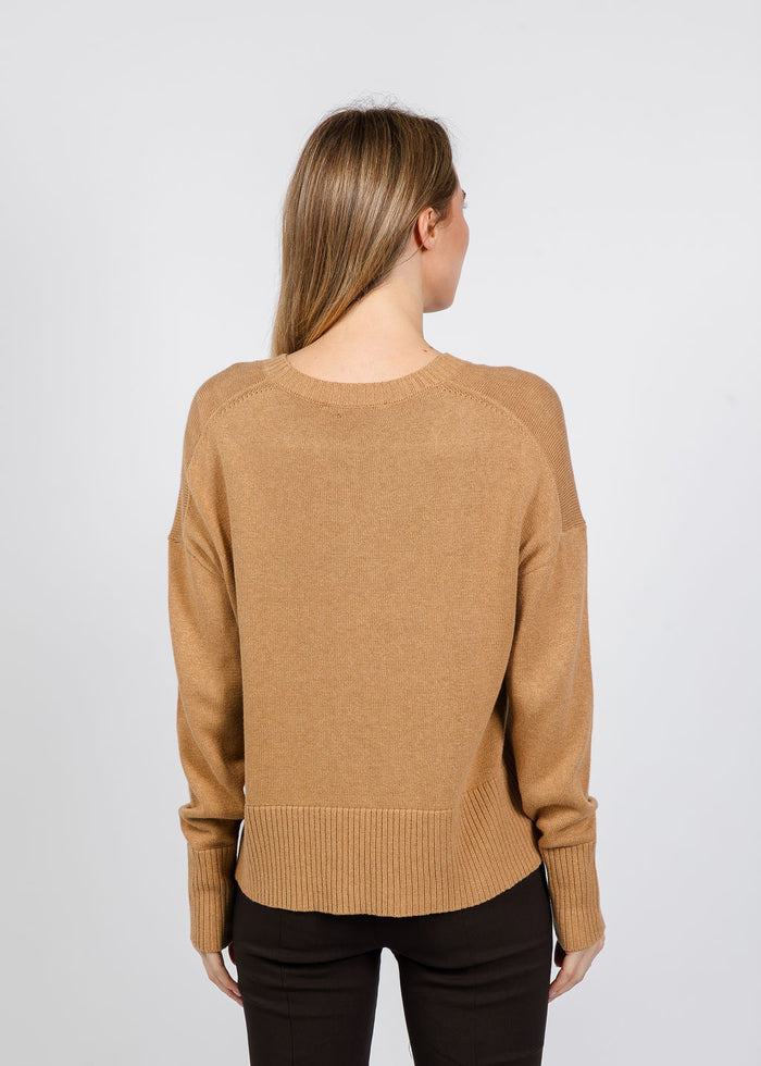 Elliott Lauren Crew Neck Pocket Sweater in Camel available at Barbara Katz