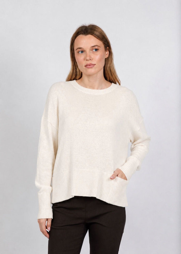 Elliott Lauren Crew Neck Pocket Sweater in Ivory available at Barbara Katz