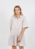 Simkhai Cris Short Sleeve Mini Dress in Sand Gingham available at Barbara Katz