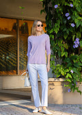 Crissy Crew Neck Ruched Sleeve Tee - Lavender - Barbara Katz