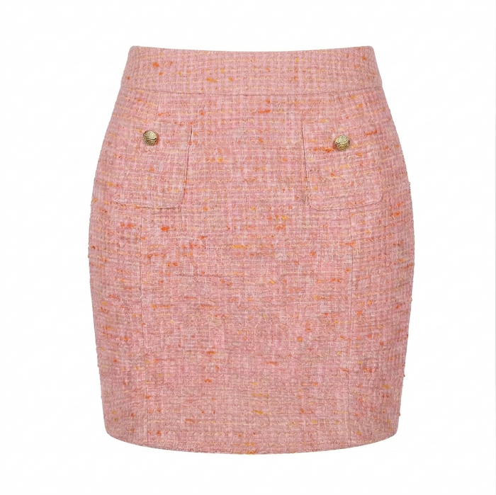 Adroit Atelier Crissy Textured Woven Skirt in Pink Tweed available at Barbara Katz