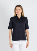 Margittes Crochet Collar Polo in Navy available at Barbara Katz