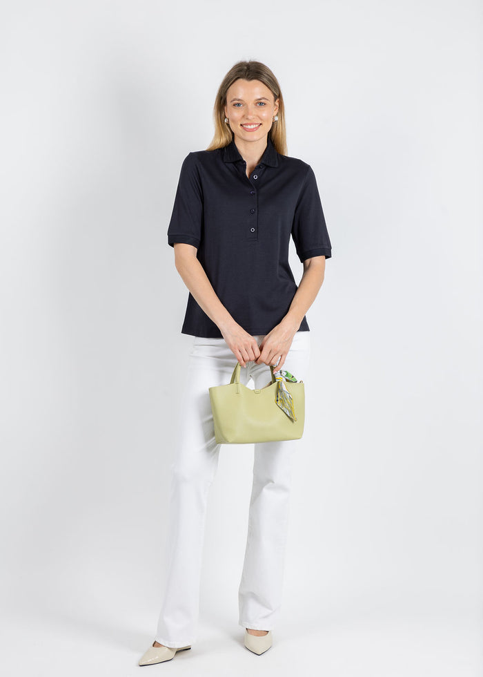 Margittes Crochet Collar Polo in Navy available at Barbara Katz