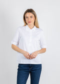 Margittes Crochet Collar Polo in White available at Barbara Katz