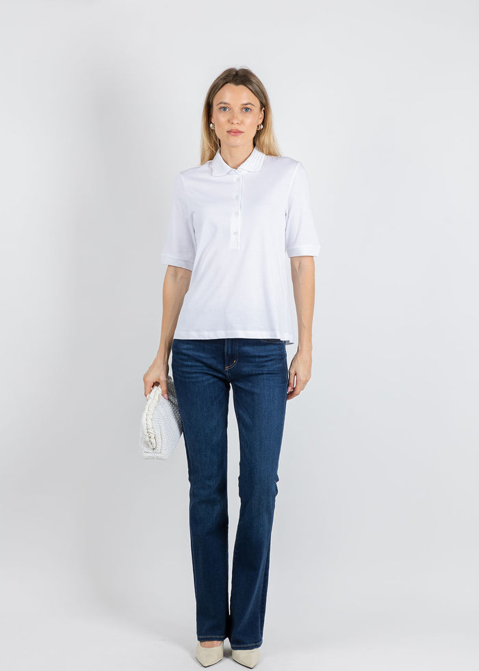 Margittes Crochet Collar Polo in White available at Barbara Katz
