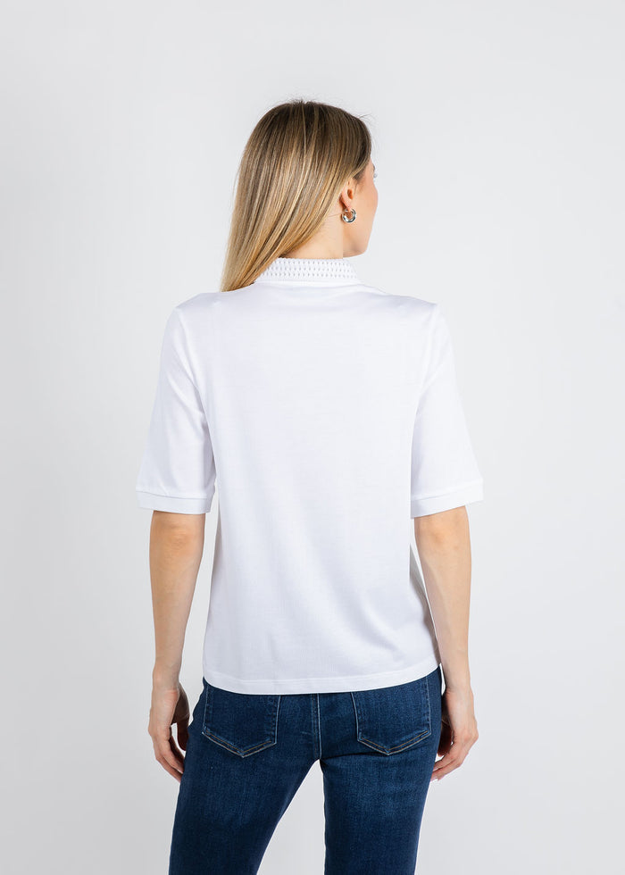 Margittes Crochet Collar Polo in White available at Barbara Katz