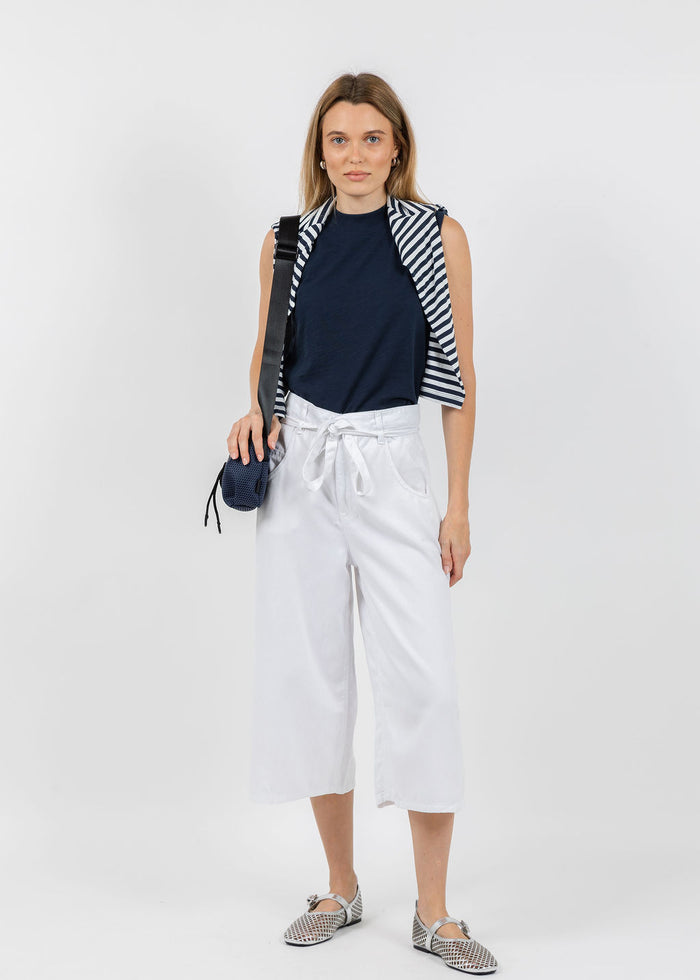 Oui Crop Wide Leg Pants in Optic White available at Barbara Katz